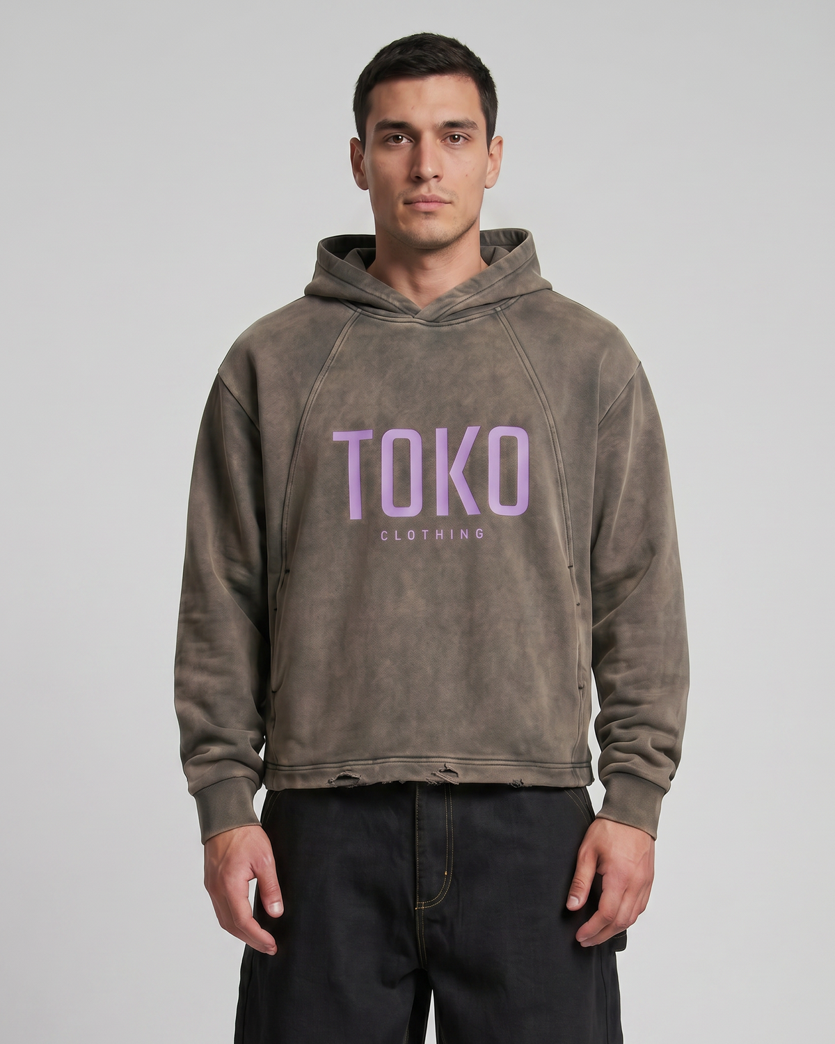 Vintage Washed Frayed-Hem Hoodie