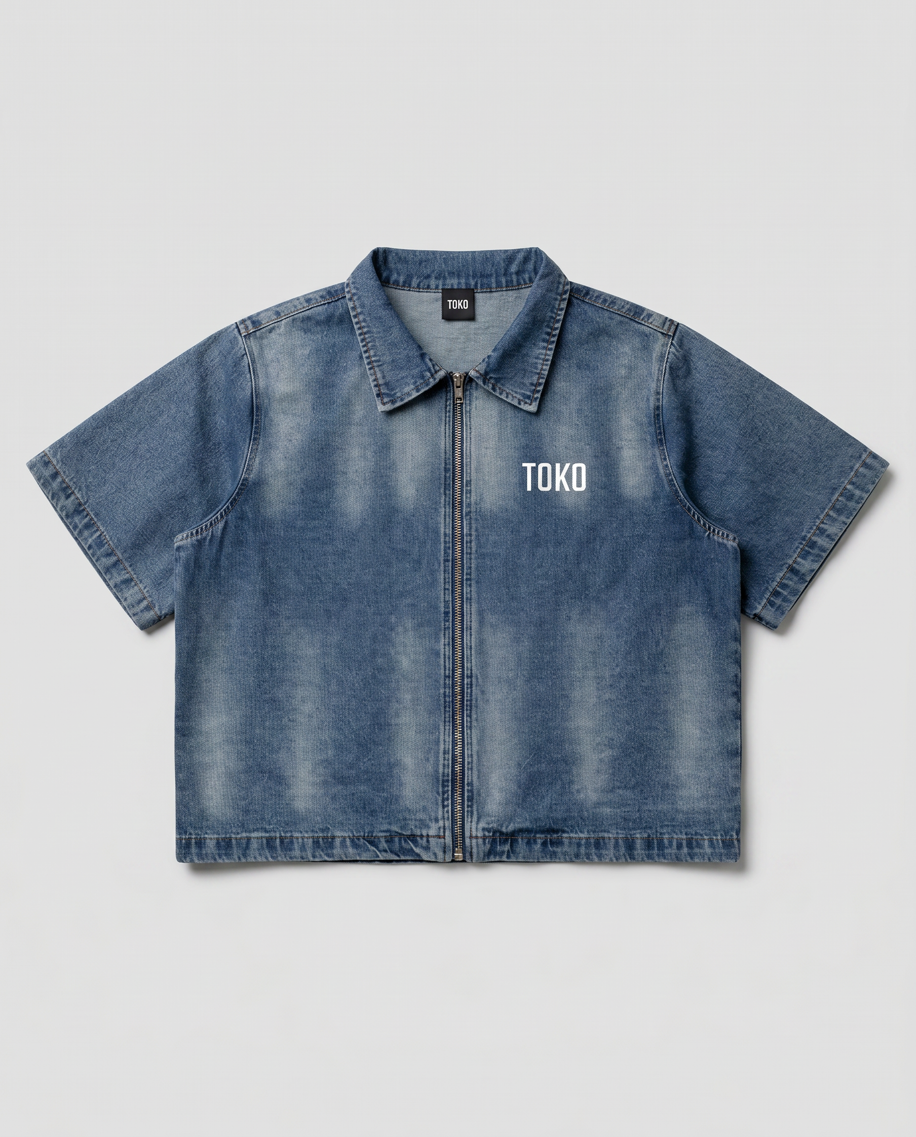 Vintage Washed Full-Zip Denim Shirt