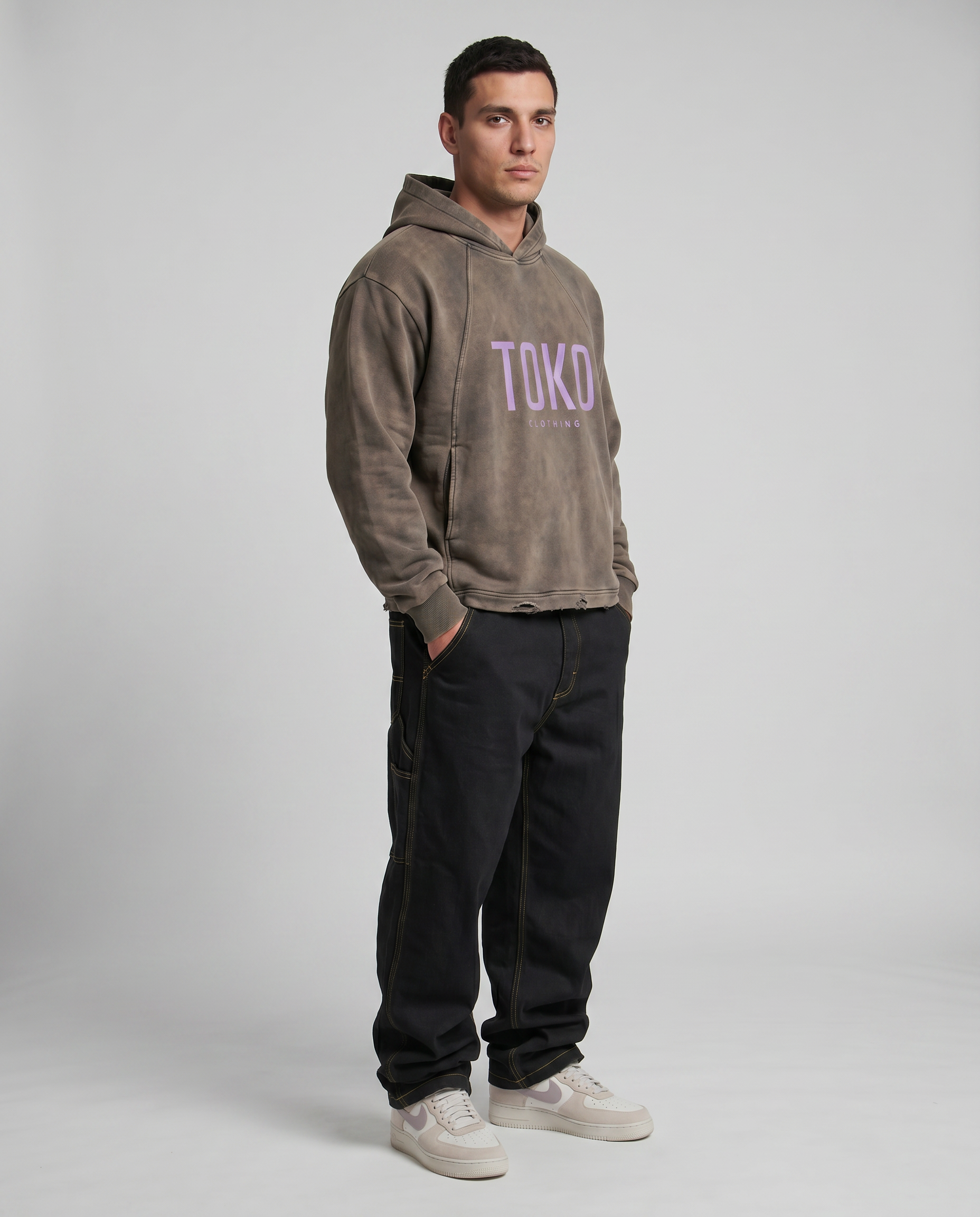 Vintage Washed Frayed-Hem Hoodie
