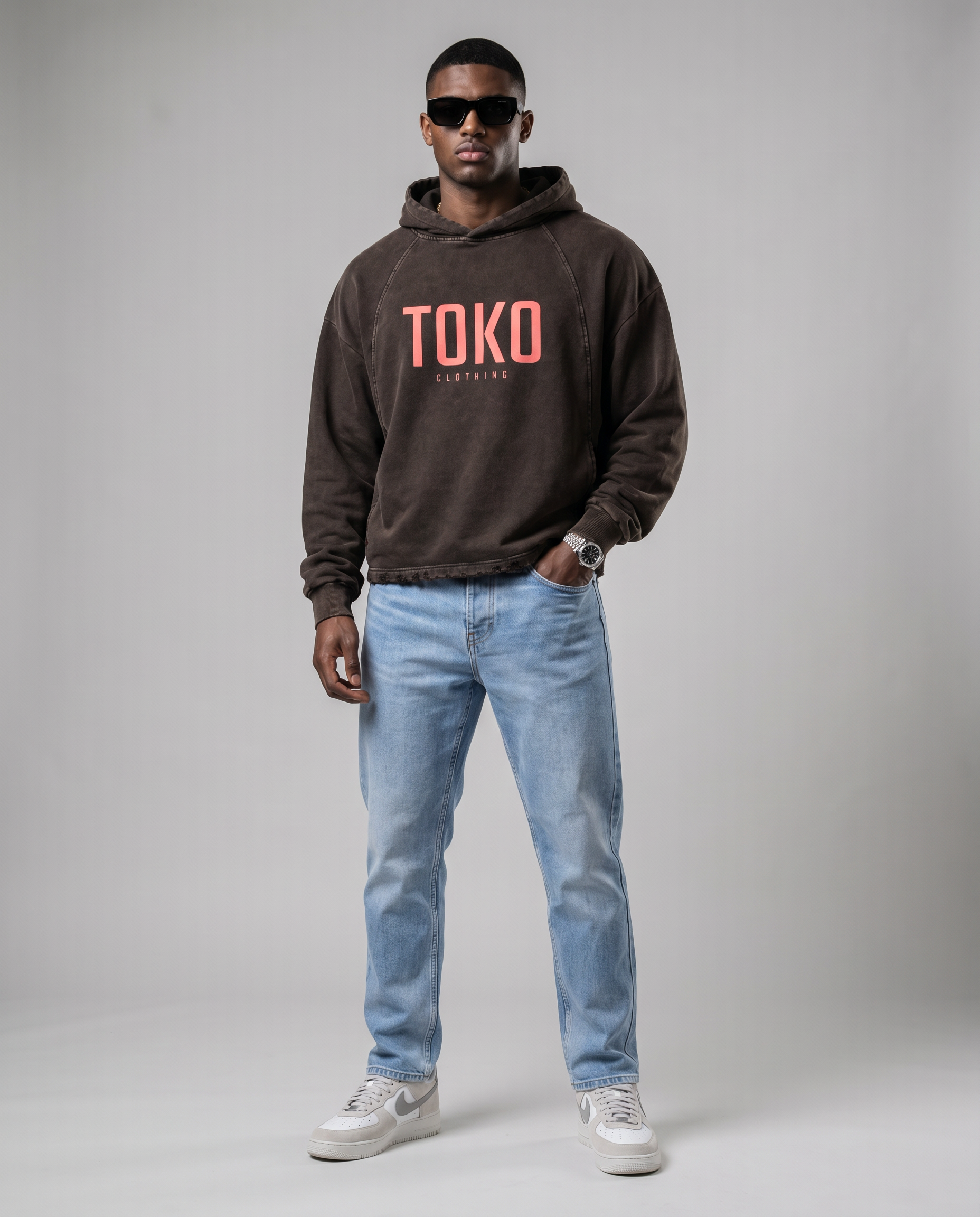 Vintage Washed Frayed-Hem Hoodie
