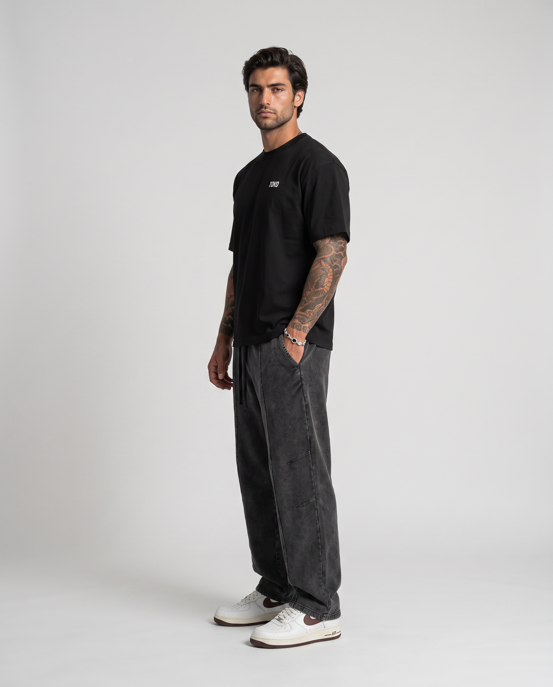 Snow Wash Drawstring Cotton Pants