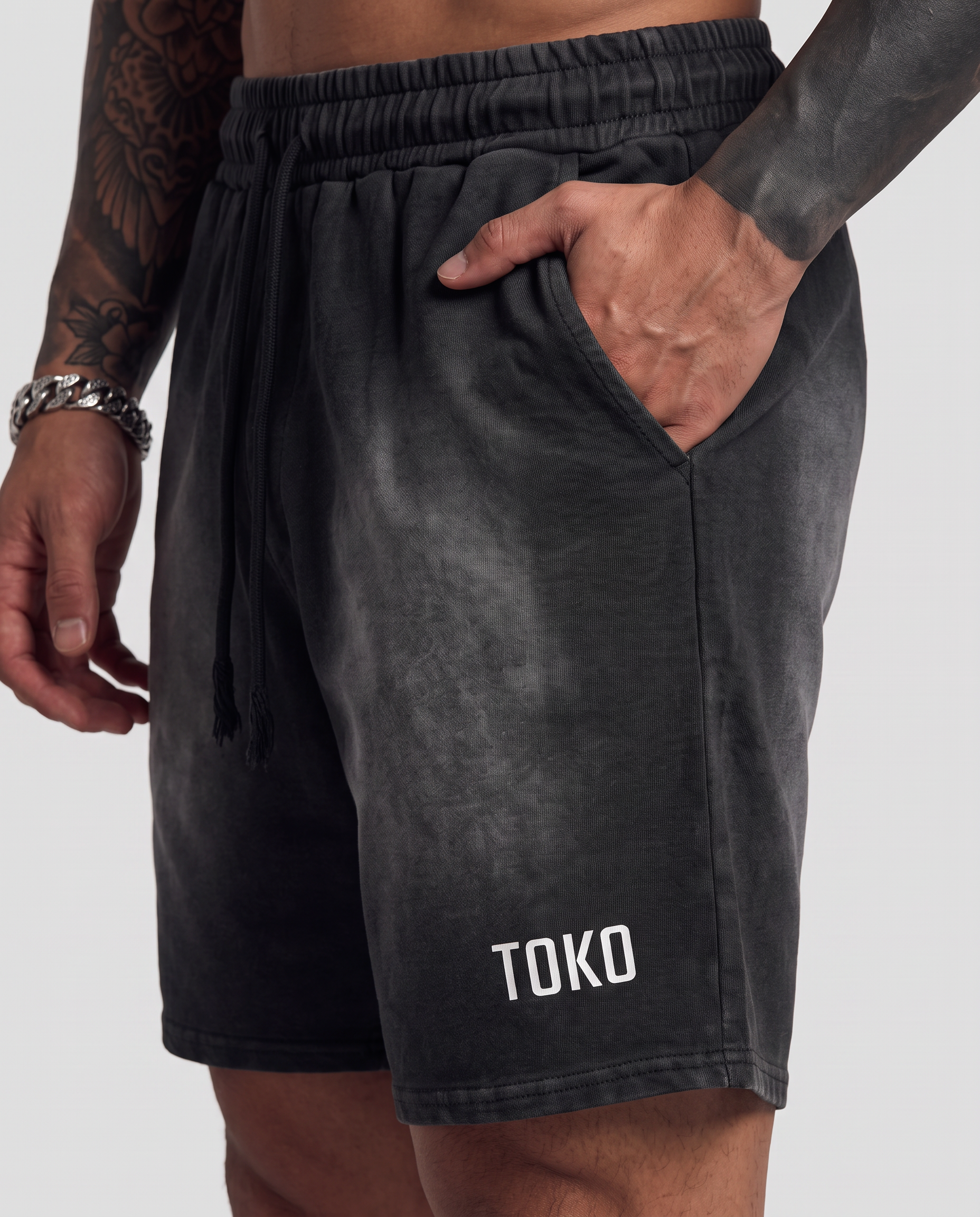 Rectangle Patch Monkey Washed Shorts