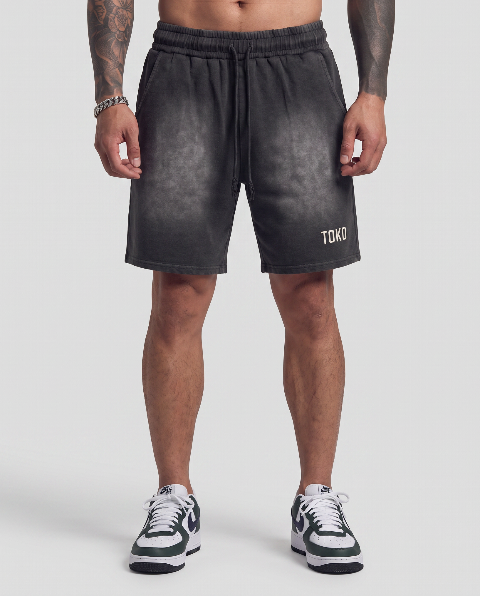 Rectangle Patch Monkey Washed Shorts