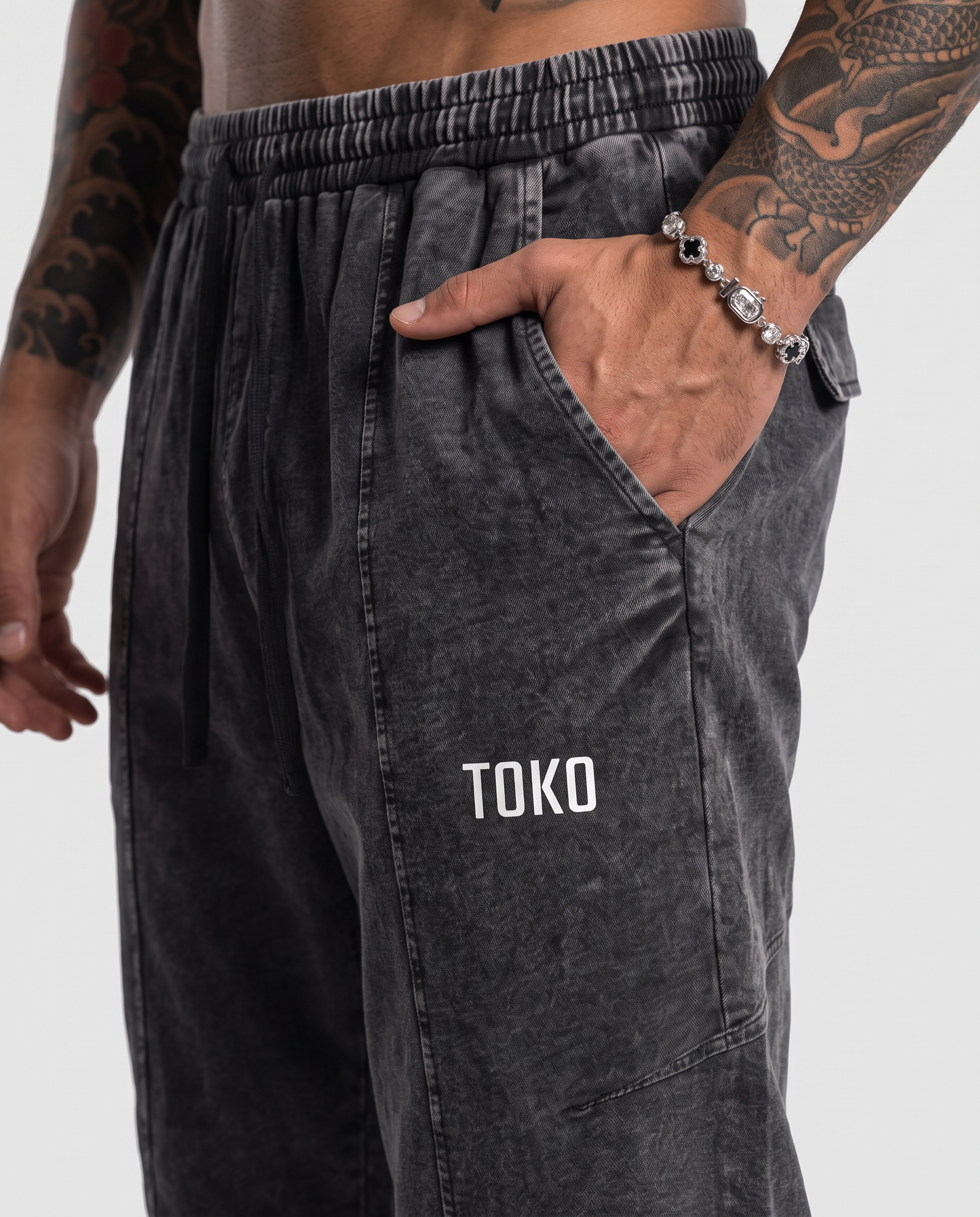 Snow Wash Drawstring Cotton Pants