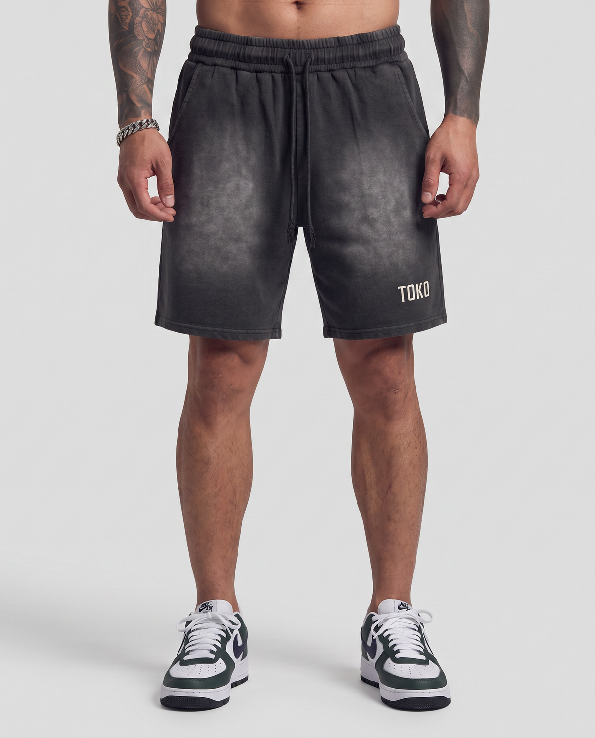 Rectangle Patch Monkey Washed Shorts