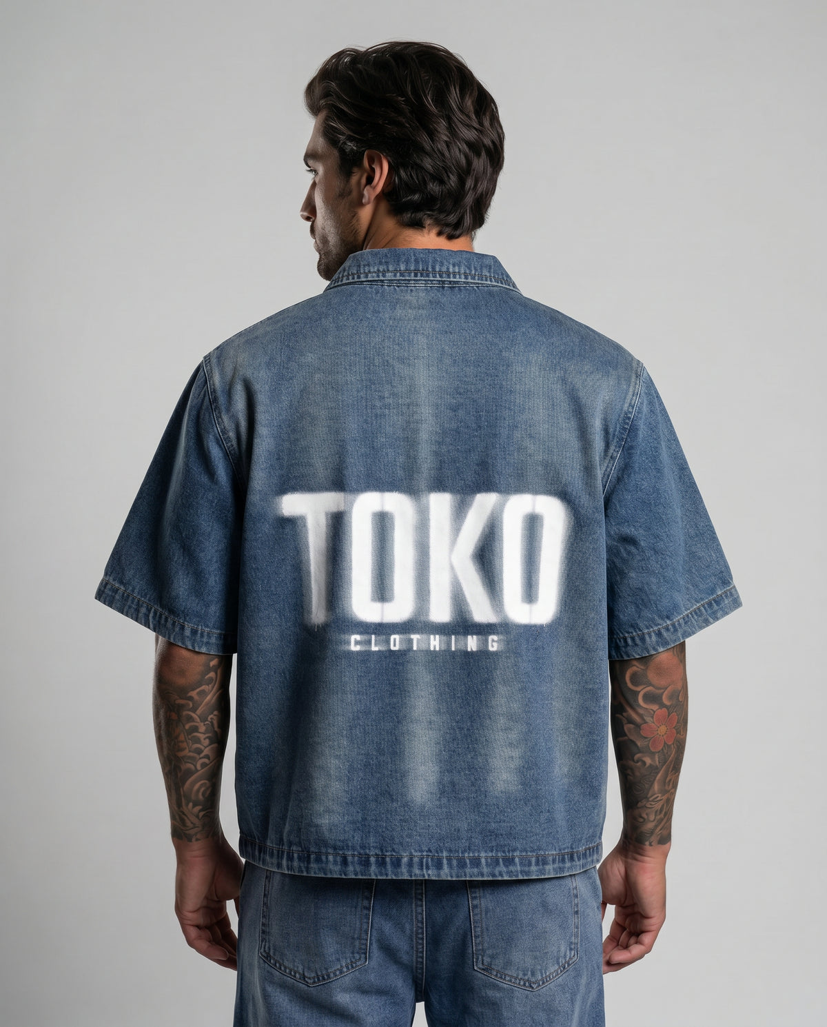 Vintage Washed Full-Zip Denim Shirt