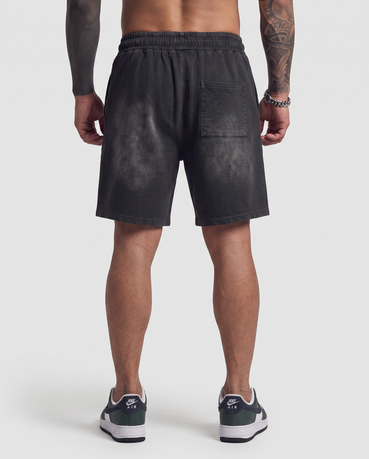 Rectangle Patch Monkey Washed Shorts
