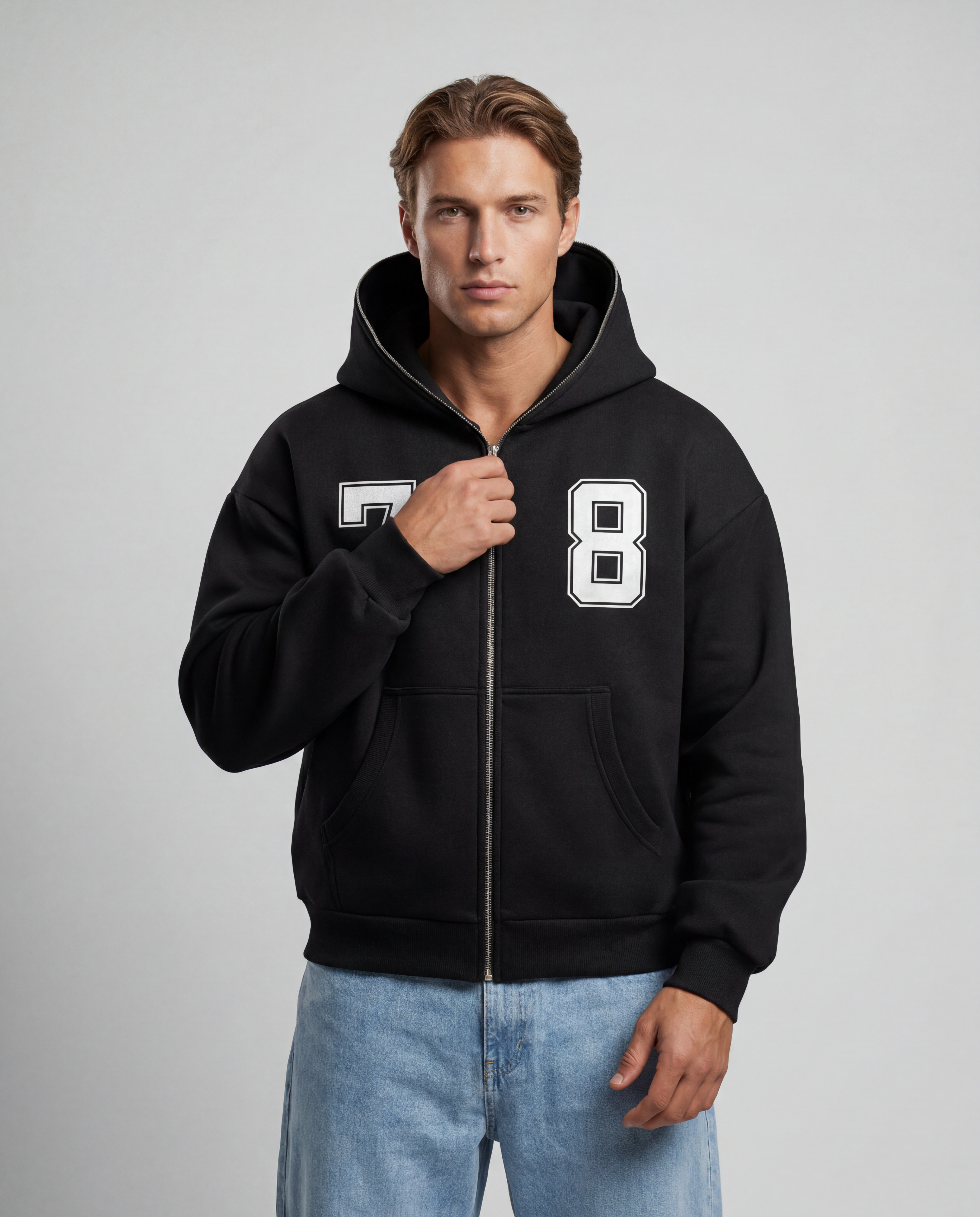 Fleeced Full-Zip Boxy Hoodie