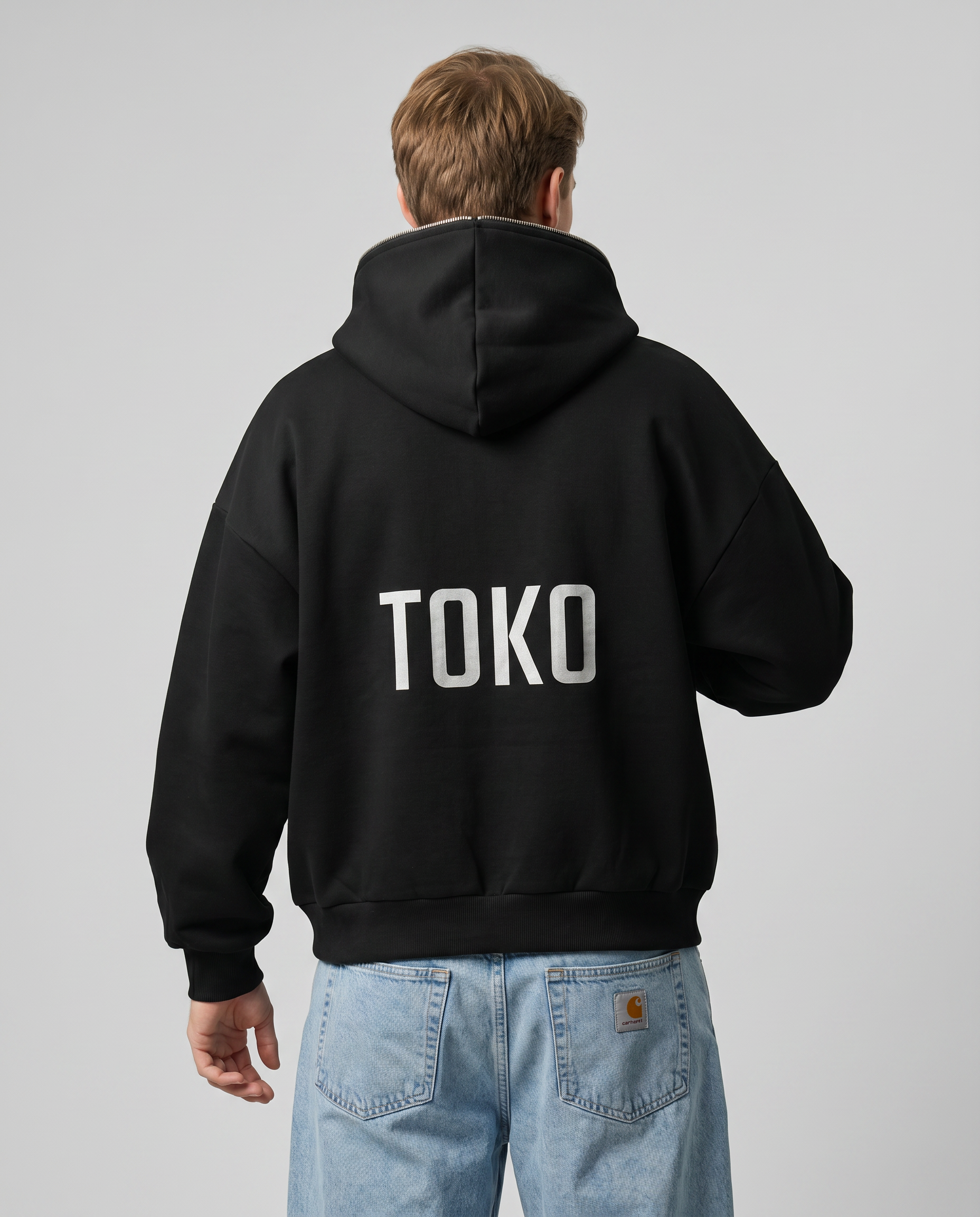 Fleeced Full-Zip Boxy Hoodie