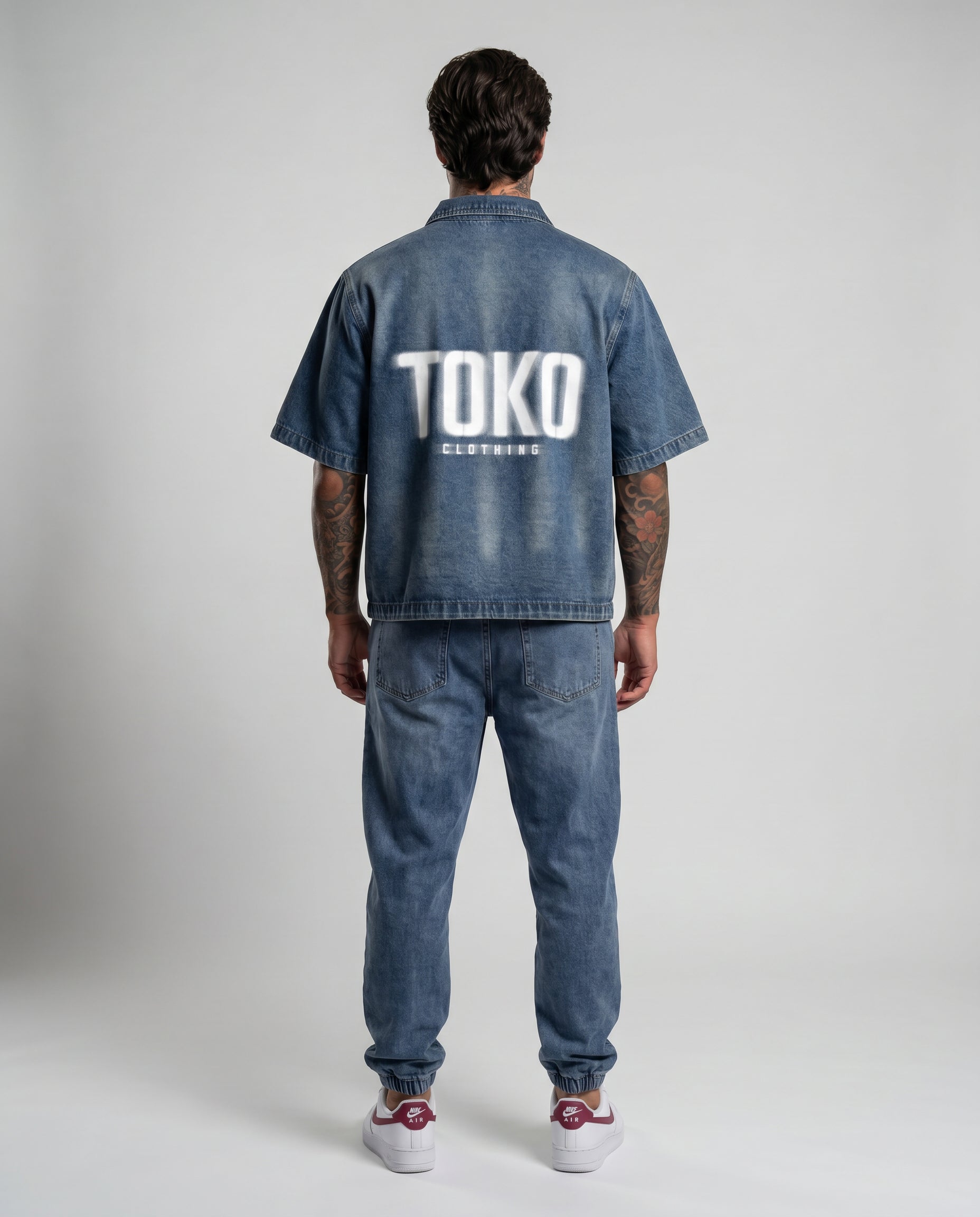 Vintage Washed Full-Zip Denim Shirt
