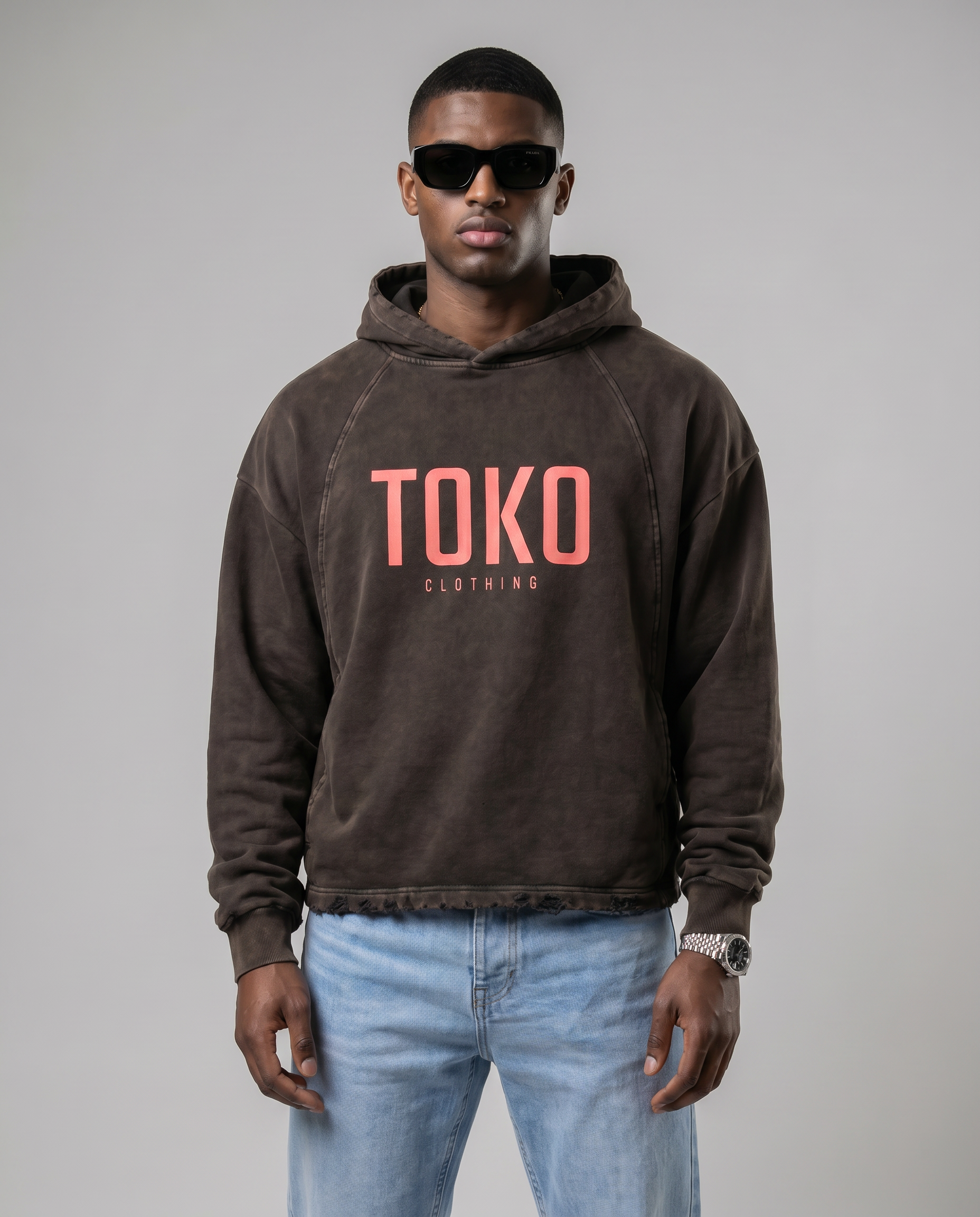 Vintage Washed Frayed-Hem Hoodie